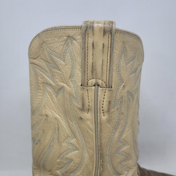 Vintage Justin Boots EXOTIC Mens 9.5D Beige Tan Leather Western Cowboy USA B1707 - Picture 11 of 15